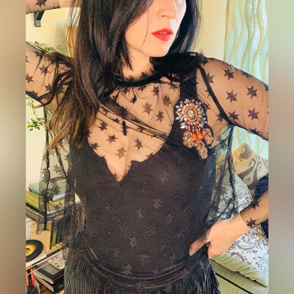 2/$30 Zara Black Star Sheer Blouse